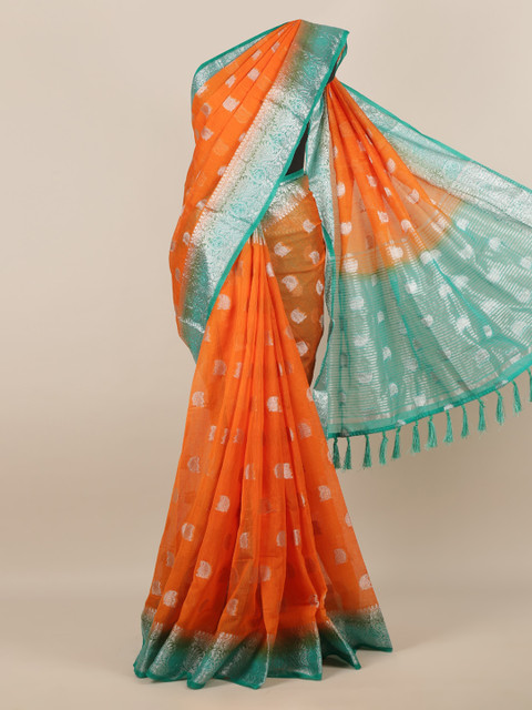 

Pothys Orange Woven Design Jute Silk Saree