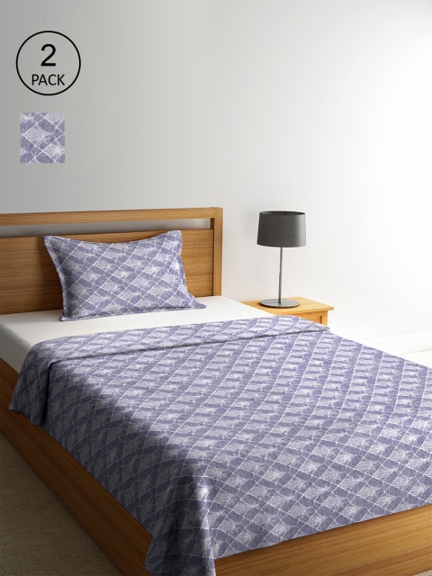 

KLOTTHE Set of 2 Purple & White Geometric Single Bed Covers With 2 Pillow Covers