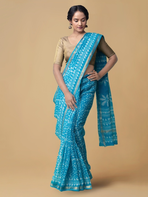 

Unnati Silks Blue Pure Cotton Printed Handloom Kota Saree