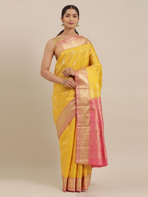 

The Chennai Silks Yellow & Pink Pure Silk Woven Design Kanjeevaram Saree