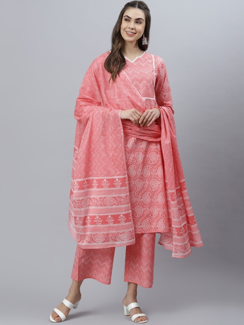 

QOMN Women Pink Embroidered Kurti with Trousers & Dupatta
