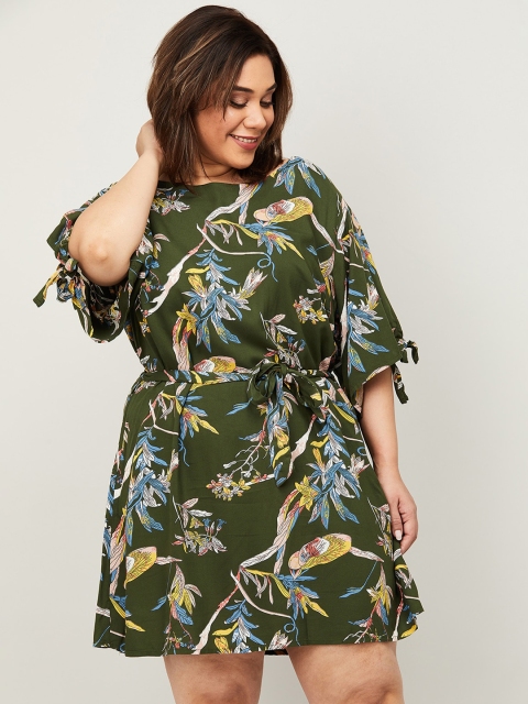 

nexus Women Olive Green Printed A-Line Dress