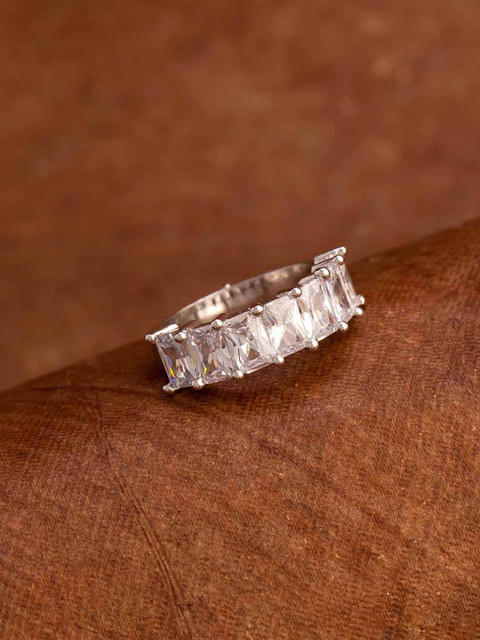 

Voylla Silver-Plated White CZ-Studded Band Finger Ring