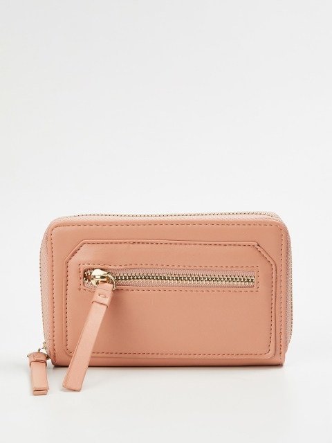 

Ginger by Lifestyle Women Peach-Coloured Solid Zip Around Wallet