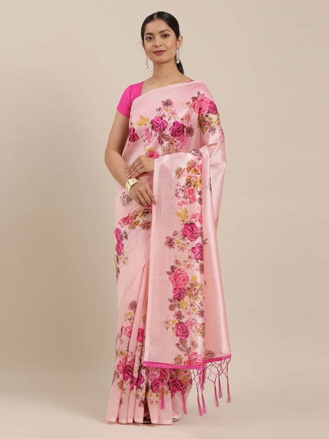 

The Chennai Silks Peach-Coloured Printed Polyester Saree