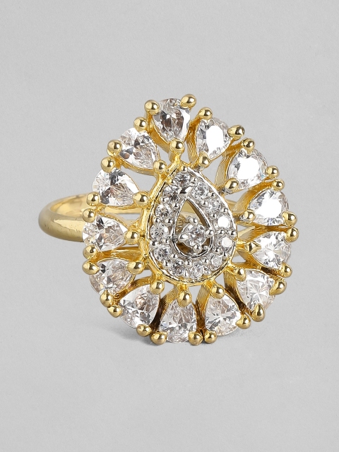 

Rubans Gold-Plated White CZ-Studded Handcrafted Finger Ring