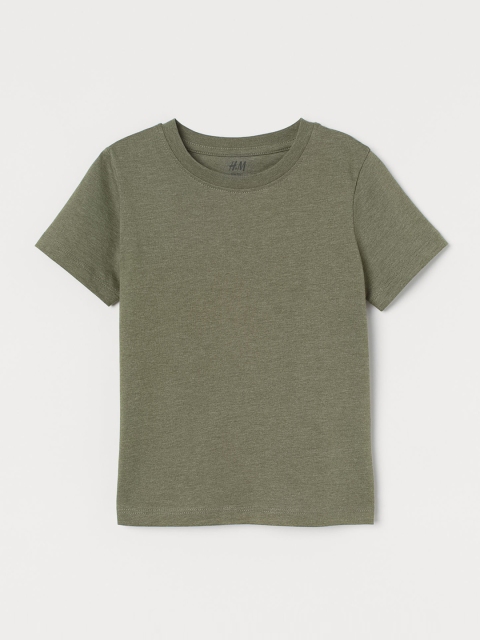 

H&M Boys Olive Green Solid Cotton T-shirt