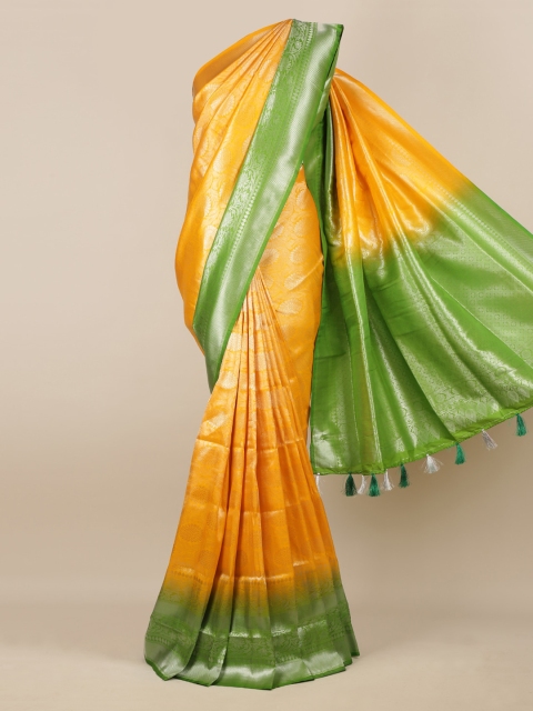 

Pothys Yellow & Green Jute Silk Woven Design Saree With Tasseled Pallu