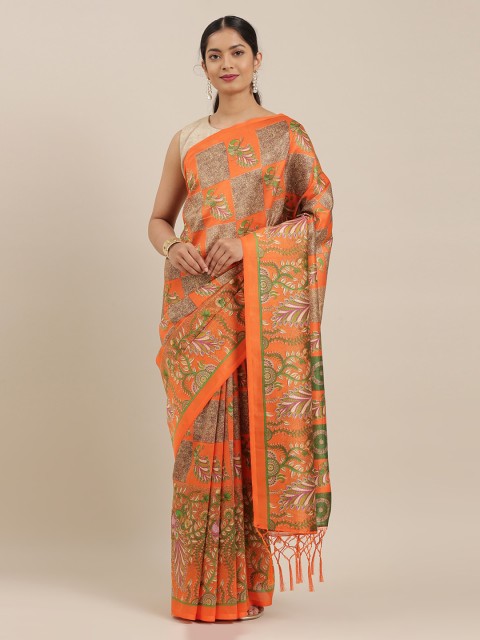 

The Chennai Silks Orange Printed Polyester Saree