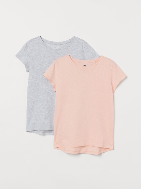 

H&M Girls 2-pack Grey & Peach Solid Cotton T-shirts