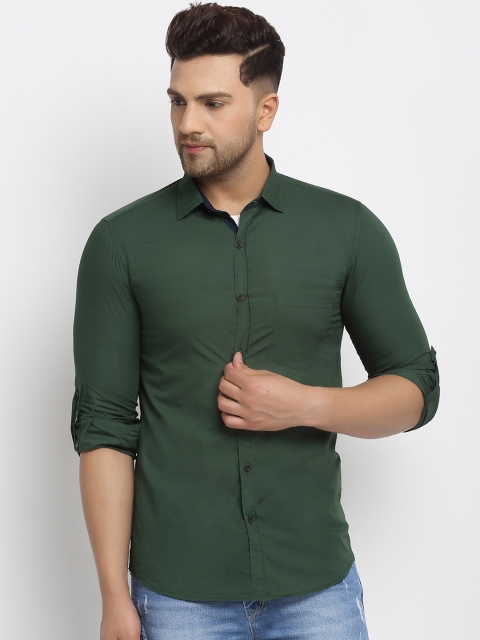 

Cantabil Men Green Slim Fit Solid Cotton Casual Shirt