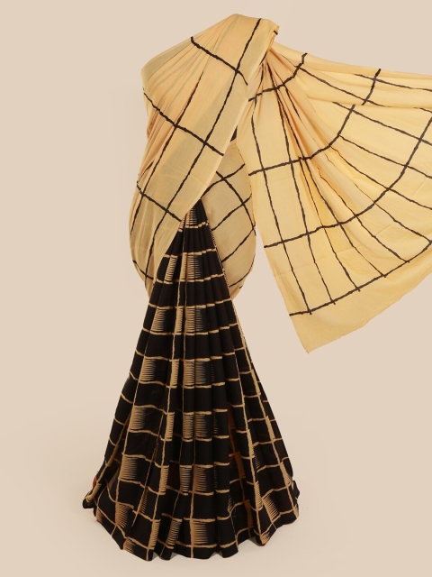 

Pothys Cream-Coloured & Black Pure Cotton Checked Saree
