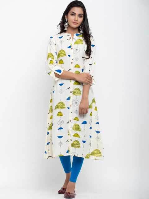 

Tistabene Women White & Green Geometric Printed Kurta