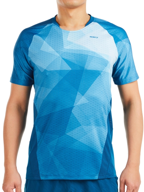 

PERFLY By Decathlon Men Blue Printed Round Neck Badminton T-shirt
