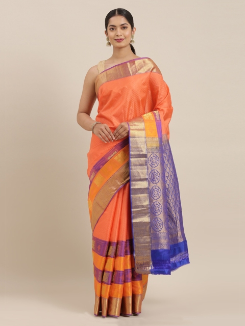 

The Chennai Silks Orange & Gold-Toned Pure Silk Woven Design Kanjeevaram Saree