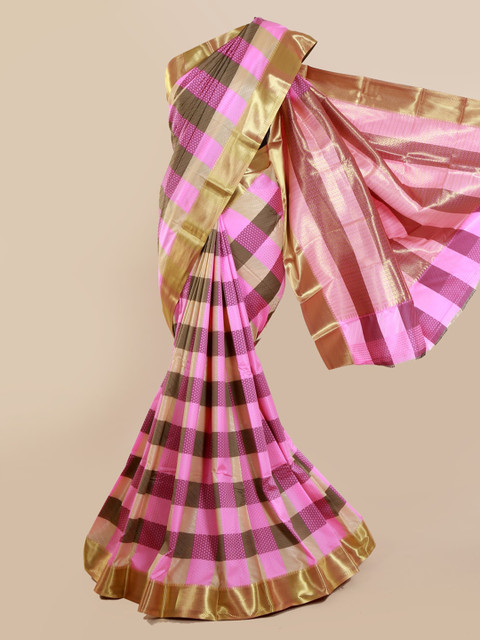 

Pothys Pink & Gold-Toned Art Silk Striped Saree