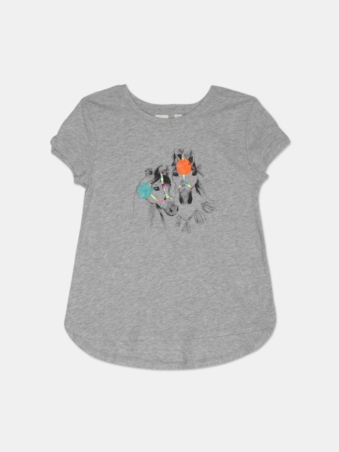 

GAP Girls Grey Self Design Round Neck T-shirt