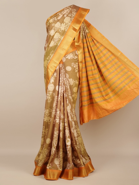 

Pothys Khaki Floral Printed Jute Silk Saree