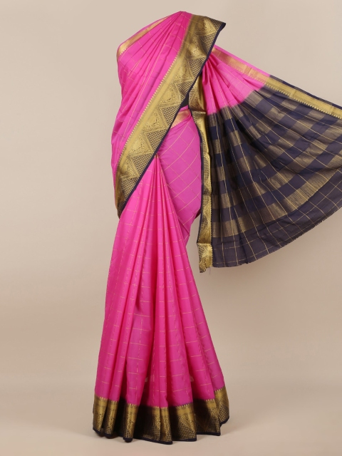 

Pothys Pink Checked Poly Georgette Saree