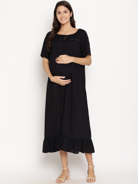 

The Vanca Women Black Solid Maternity Maxi Dress