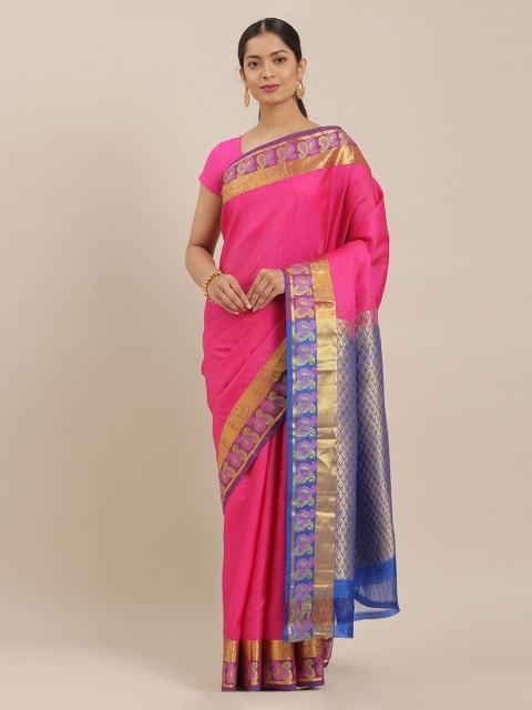 

The Chennai Silks Pink & Gold-Toned Pure Silk Solid Kanjeevaram Saree