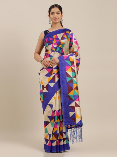 

The Chennai Silks Beige Printed Polyester Saree