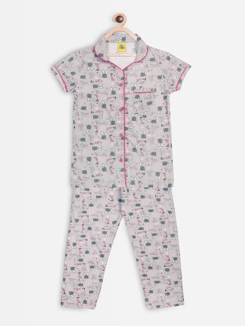 

Punkster Girls Grey Printed Night suit
