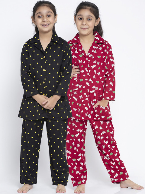

Baani Creations Girls Red & Black Pack of 2 Printed Night suit