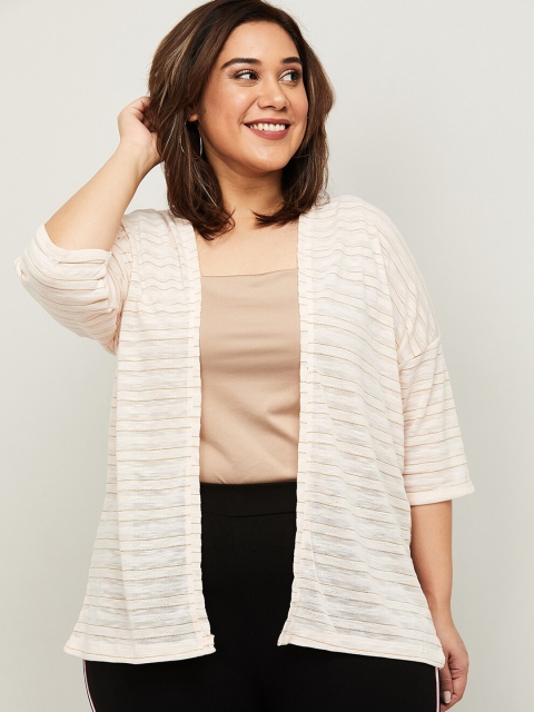

nexus Women Off-White & Pink Striped Open Front Shrug
