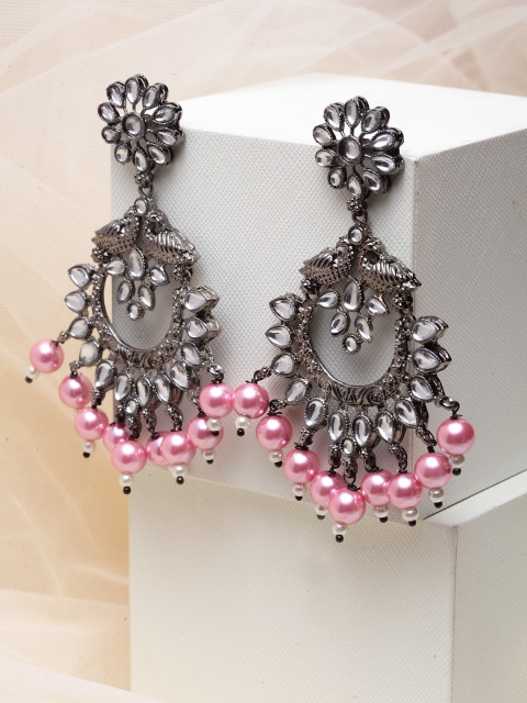 

PANASH Black & Pink Floral Drop Earrings