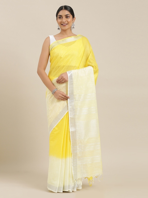 

The Chennai Silks Yellow & Cream-Coloured Linen Blend Colourblocked Saree