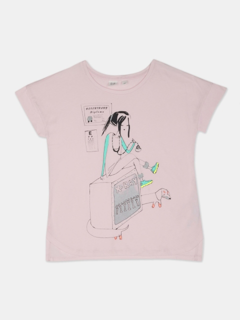 

GAP Girls Pink Printed Round Neck T-shirt