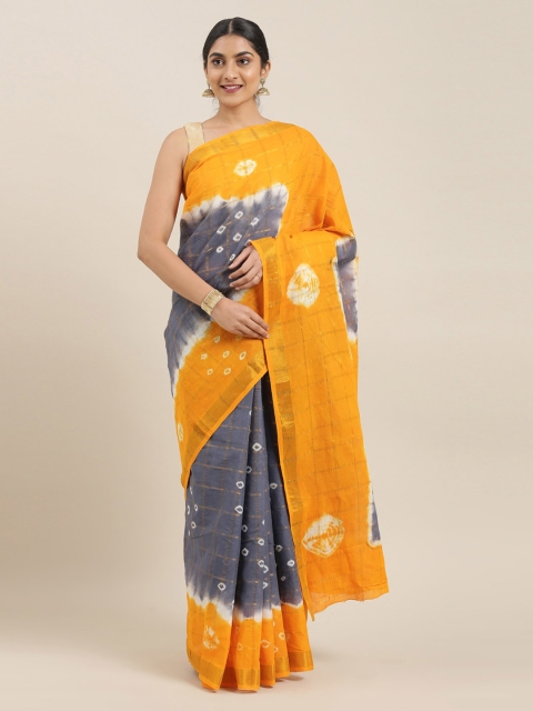 

The Chennai Silks Grey & Yellow Pure Cotton Checked Sungudi Saree