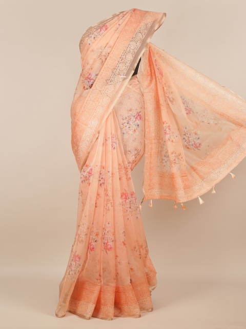 

Pothys Peach-Coloured Embroidered Tissue Saree