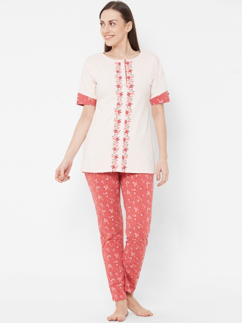 

Sweet Dreams Women Cream-Coloured & Pink Printed Night Suit