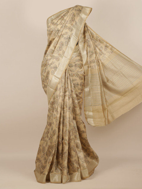 

Pothys Cream-Coloured Woven Design Linen Blend Saree