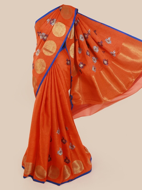 

Pothys Orange Embroidered Cotton Blend Saree