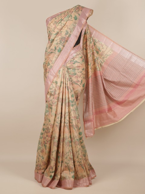 

Pothys Peach-Coloured Printed Linen Blend Saree