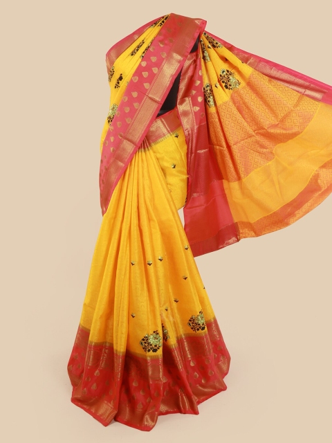 

Pothys Yellow & Red Cotton Blend Woven Design Saree