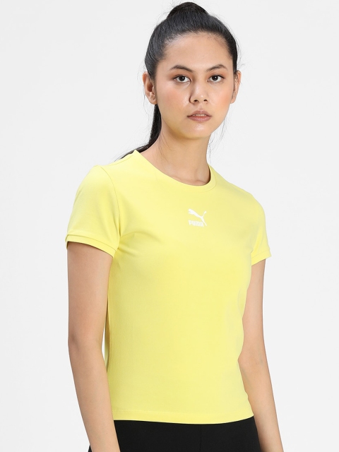 

Puma Women Yellow Solid Round Neck T-shirt