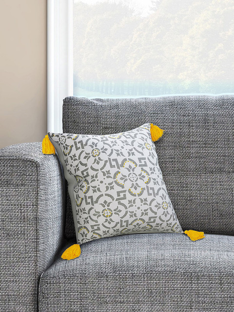

Living scapes by Pantaloons White & Grey Set of Single Ethnic Motifs Square Cushion Covers