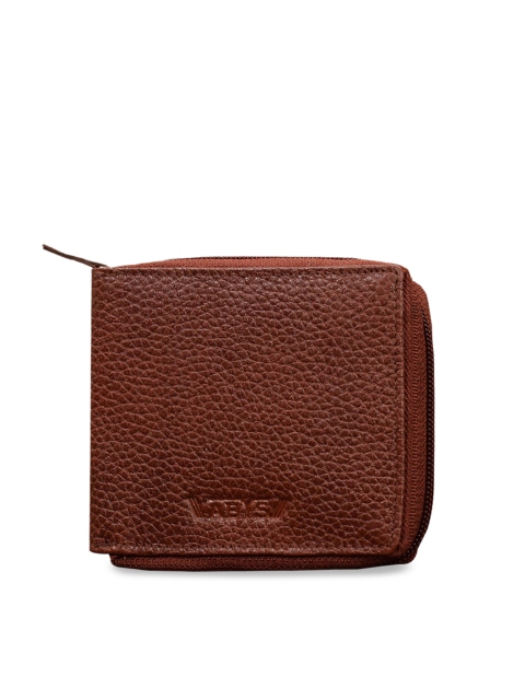 ABYS Men Brown Solid Leather Zip Around Wallet