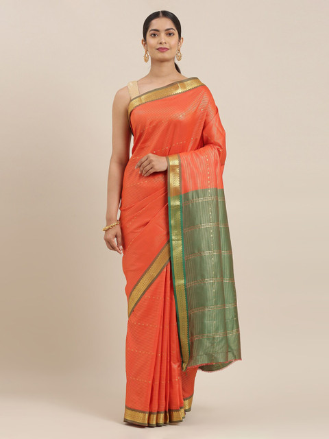 

The Chennai Silks Orange Striped Art Silk Saree