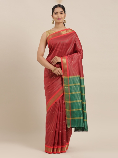 

The Chennai Silks Maroon Striped Art Silk Saree