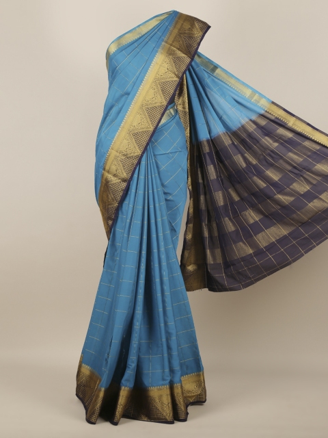 

Pothys Blue Checked Poly Georgette Saree