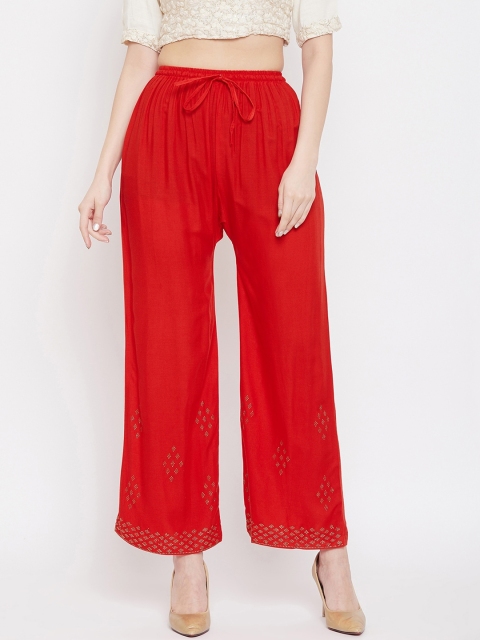 

Clora Creation Women Red Hem Design Wide Leg Palazzos