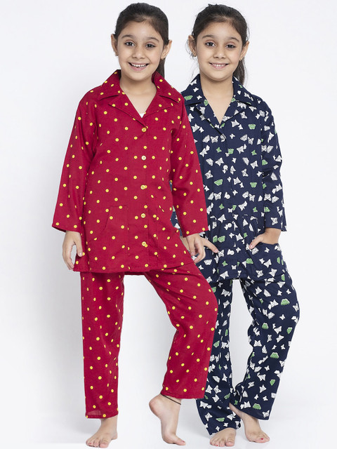

Baani Creations Girls Pack Of 2 Printed Night suit, Magenta
