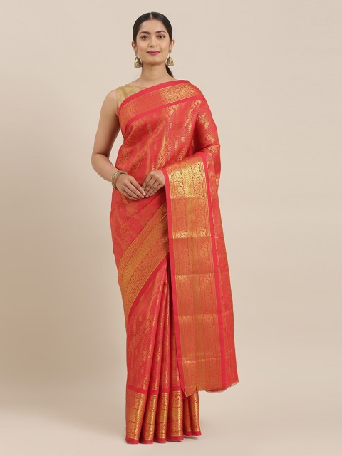 

The Chennai Silks Red & Gold-Toned Art Silk Woven Design Saree