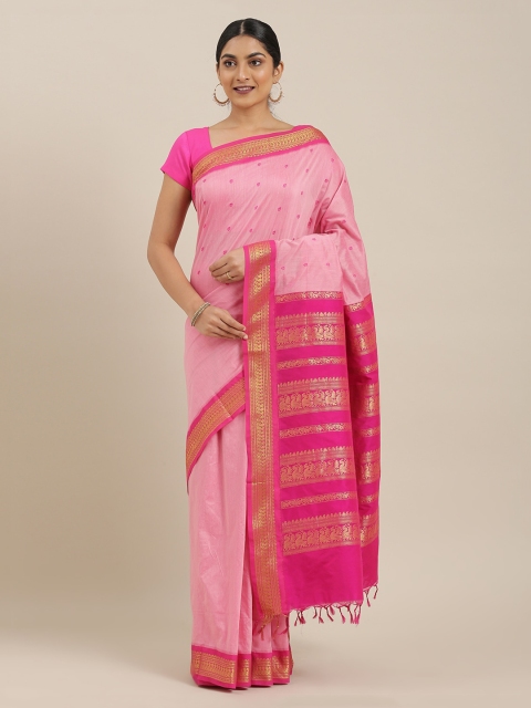 

The Chennai Silks Pink Woven Design Polycotton Saree