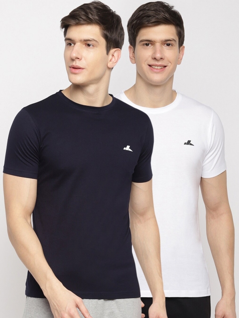 SPARROWHAWK Men Pack Of 2 Solid Round Neck Cotton T-shirt, Navy blue